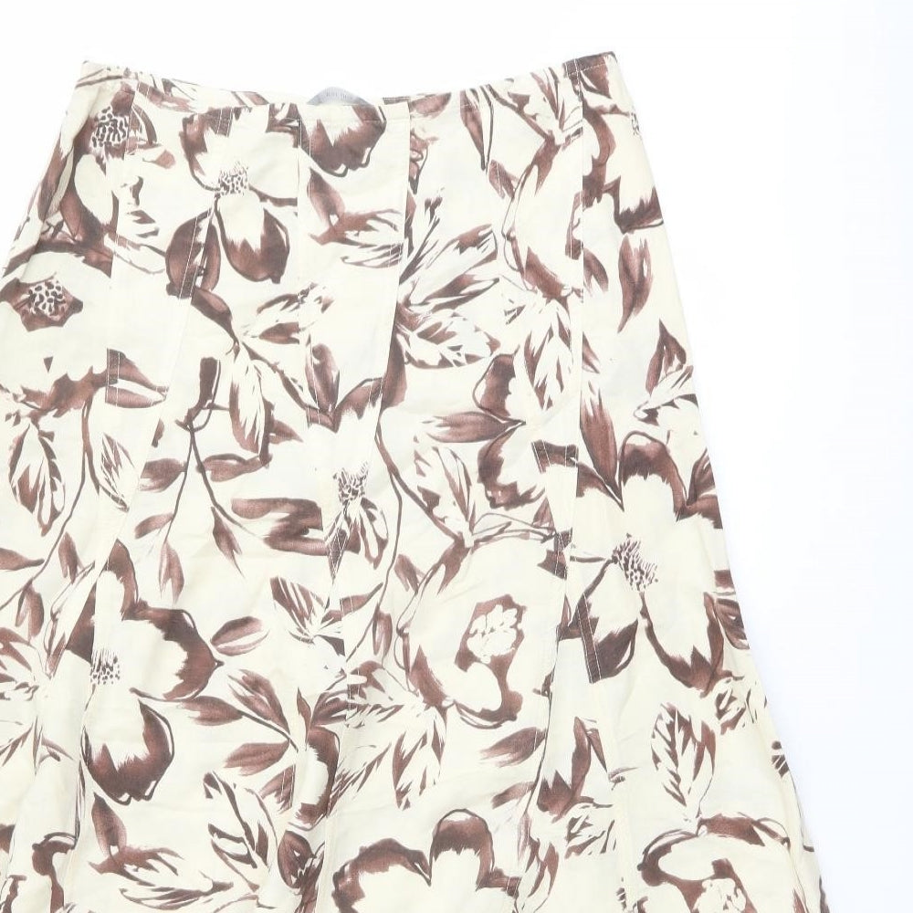 Per Una Womens Beige Floral Linen Swing Skirt Size 10 Zip