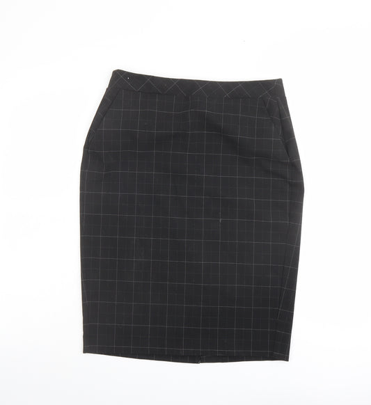 Marks and Spencer Womens Black Check Polyester Straight & Pencil Skirt Size 10 Zip