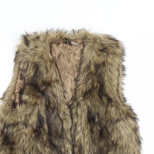 H&M Womens Brown Gilet Jacket Size 16 Hook & Eye - Faux Fur