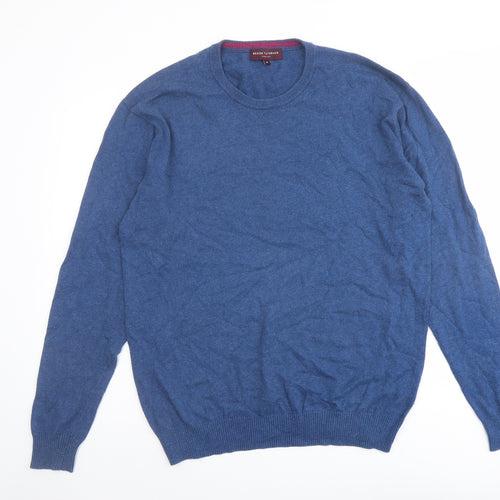 Brook Taverner Mens Blue Round Neck Cotton Pullover Jumper Size M Long Sleeve