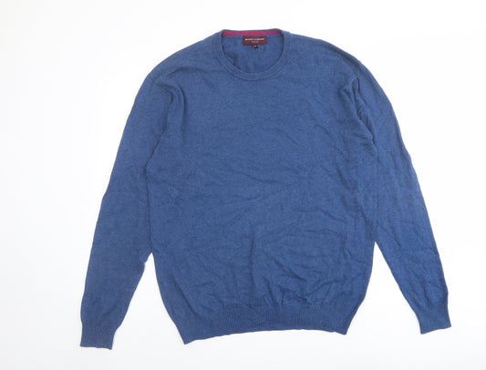 Brook Taverner Mens Blue Round Neck Cotton Pullover Jumper Size M Long Sleeve