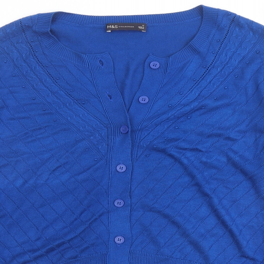 Marks and Spencer Womens Blue Round Neck Viscose Cardigan Jumper Size 14