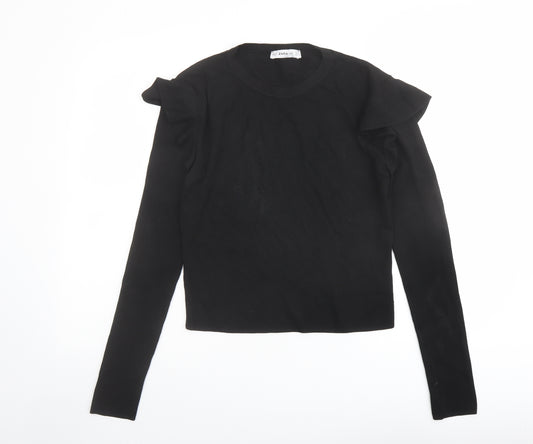 Zara Womens Black Round Neck Acrylic Pullover Jumper Size M