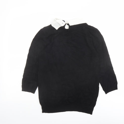 Zara Womens Black Collared Acrylic Pullover Jumper Size L
