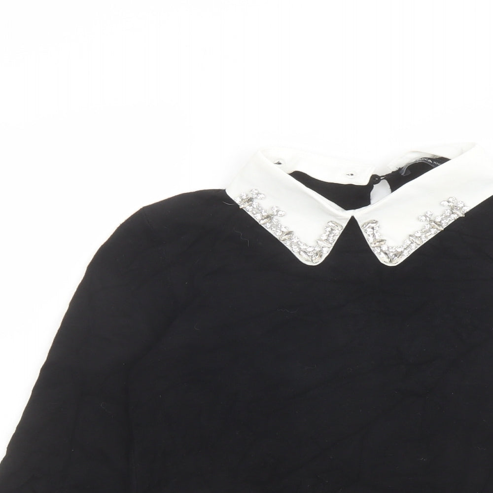 Zara Womens Black Collared Acrylic Pullover Jumper Size L