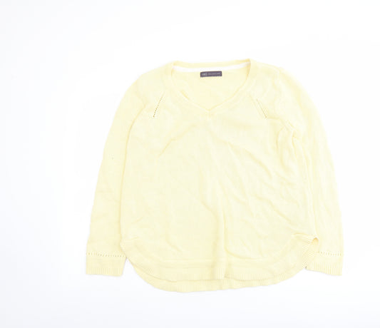 Marks and Spencer Womens Yellow V-Neck Cotton Pullover Jumper Size 16