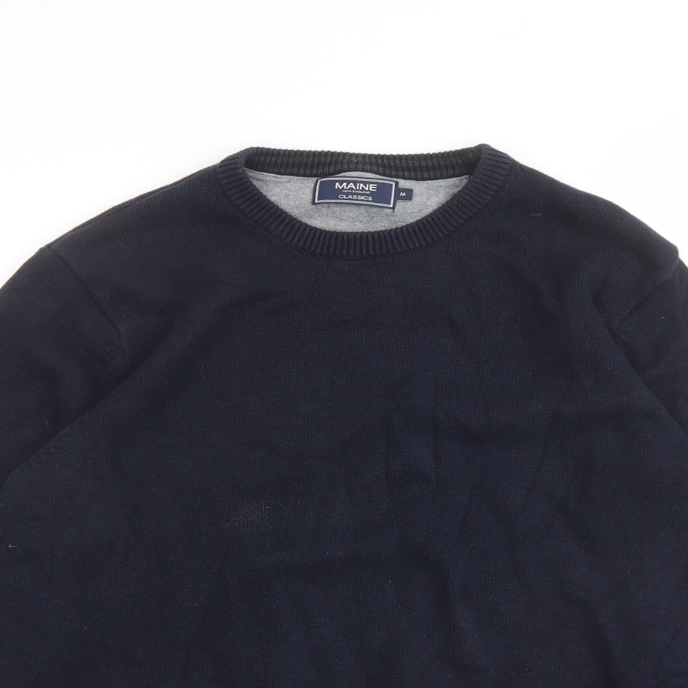 Maine Mens Blue Round Neck Cotton Pullover Jumper Size M Long Sleeve
