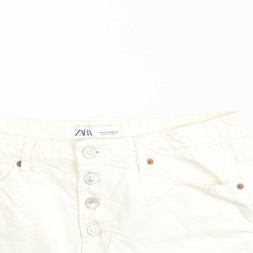 Zara Womens Ivory Cotton Hot Pants Shorts Size 8 L3 in Regular Button