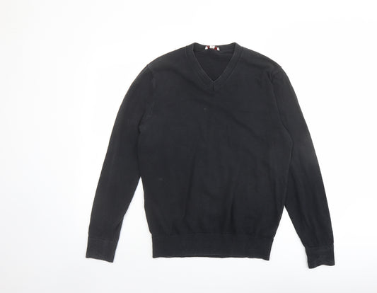 Gap Mens Black V-Neck Cotton Pullover Jumper Size M Long Sleeve