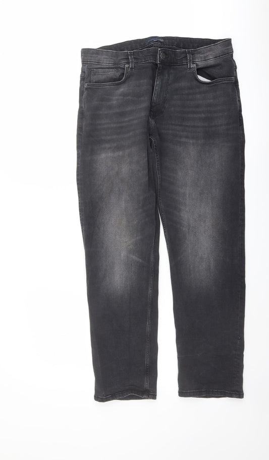 Lincoln Mens Grey Cotton Straight Jeans Size 34 in L29 in Slim Button