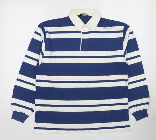 St Michael Mens Blue Striped Cotton Polo Size M Collared Pullover