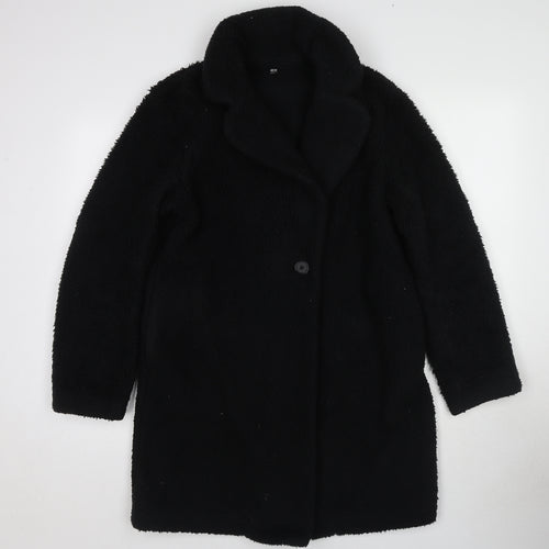 Uniqlo Womens Black Overcoat Coat Size S Button