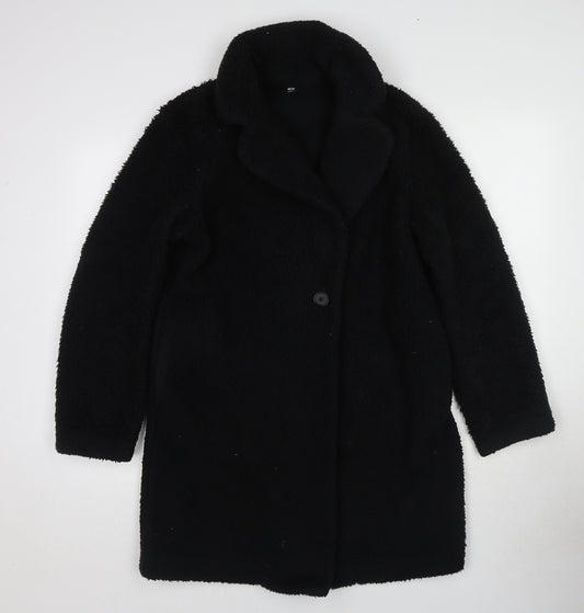 Uniqlo Womens Black Overcoat Coat Size S Button