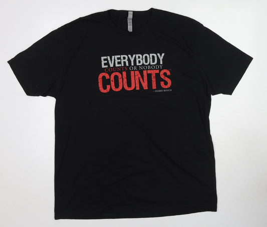 NEXT Mens Black Cotton T-Shirt Size 2XL Round Neck - Everybody counts or nobody counts
