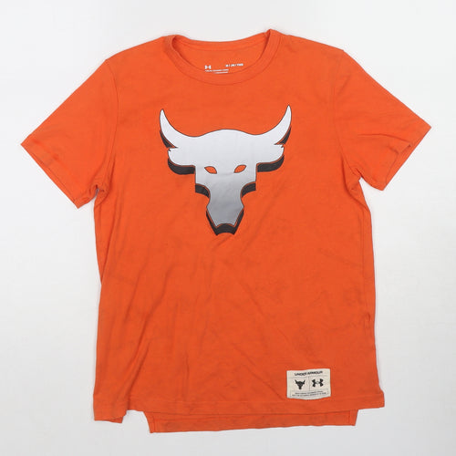 Under armour Boys Orange Cotton Pullover T-Shirt Size 10-11 Years Round Neck Pullover - Size age 10-12 years