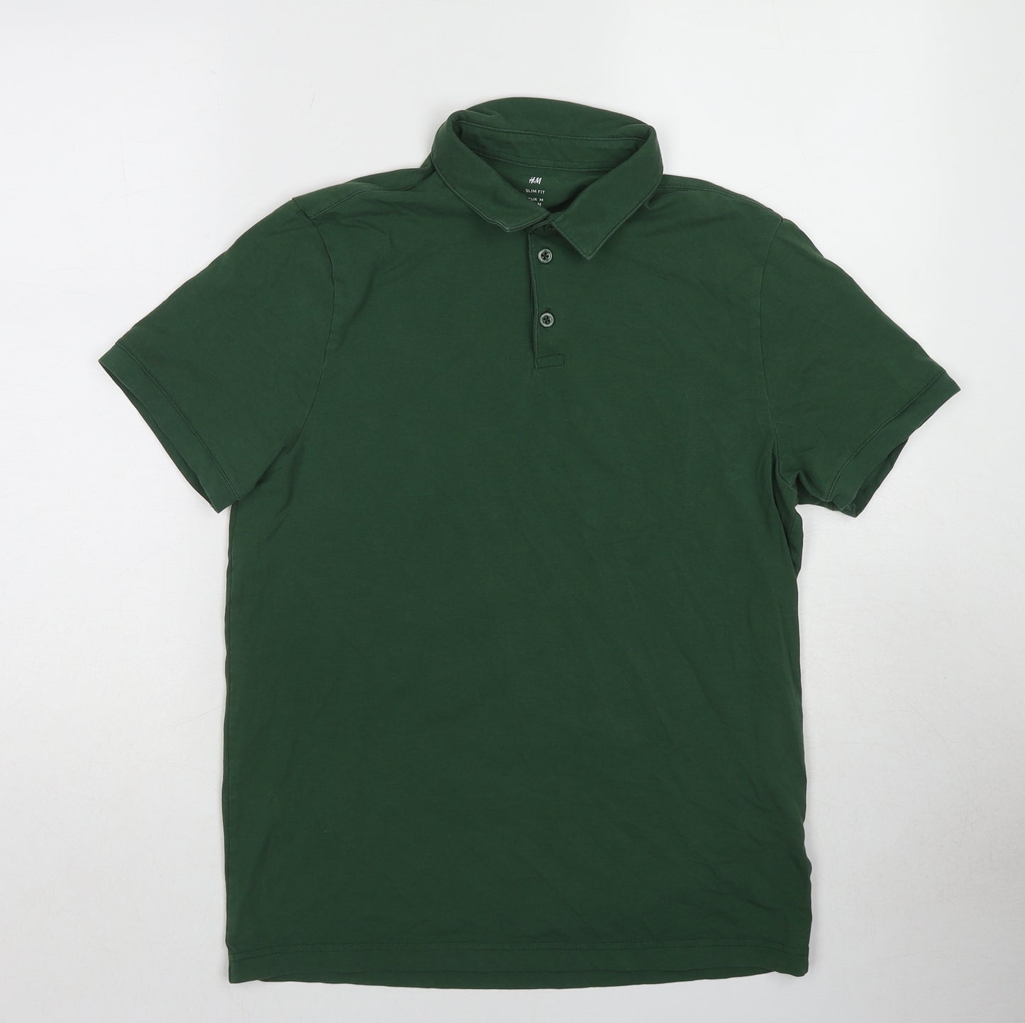 H&M Mens Green Cotton Polo Size M Collared Pullover