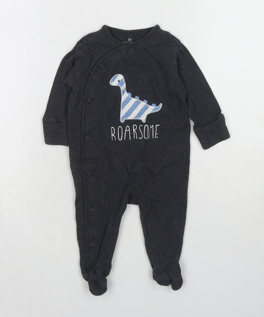 NEXT Boys Grey Cotton Coverall One-Piece Size 3-6 Months Snap - Dinosaur Print