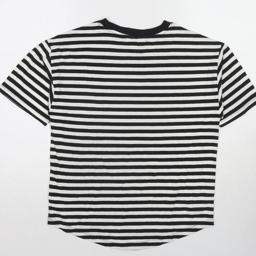 Zara Boys Black Striped Cotton Pullover T-Shirt Size 11-12 Years Round Neck Pullover