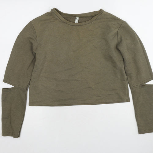 Kalestesia Womens Green Cotton Pullover Sweatshirt Size M Pullover - Cut Out Detail On Sleeves