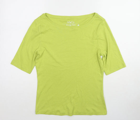 M&Co Womens Green Cotton Basic Blouse Size 14 Round Neck