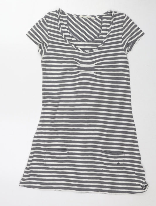 White Stuff Womens Grey Striped Cotton T-Shirt Dress Size 8 Scoop Neck Pullover