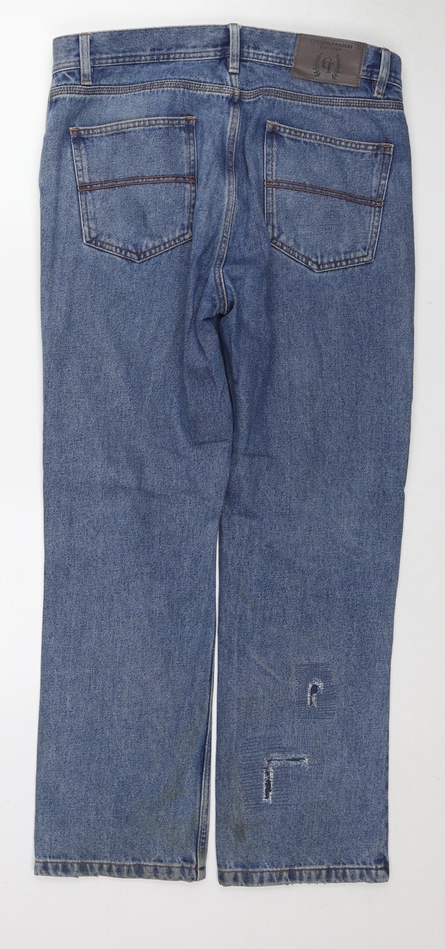 Cotton Traders Mens Blue Cotton Straight Jeans Size 34 in L28 in Regular Zip