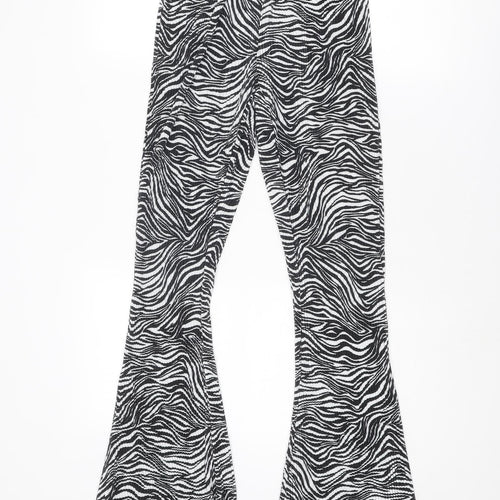 Missguided Womens Black Animal Print Polyester Jogger Trousers Size 6 L34 in Regular