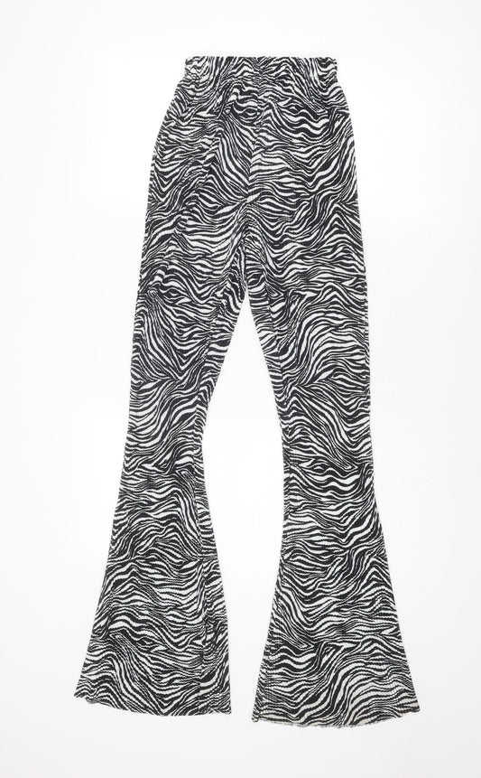 Missguided Womens Black Animal Print Polyester Jogger Trousers Size 6 L34 in Regular