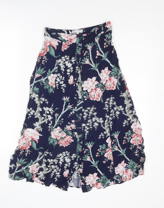 Warehouse Womens Multicoloured Floral Viscose A-Line Skirt Size 6 Button