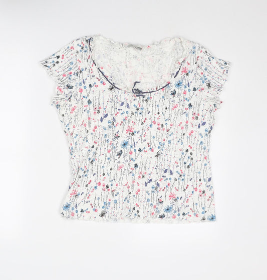 Per Una Womens Multicoloured Geometric Viscose Basic T-Shirt Size 16 Round Neck