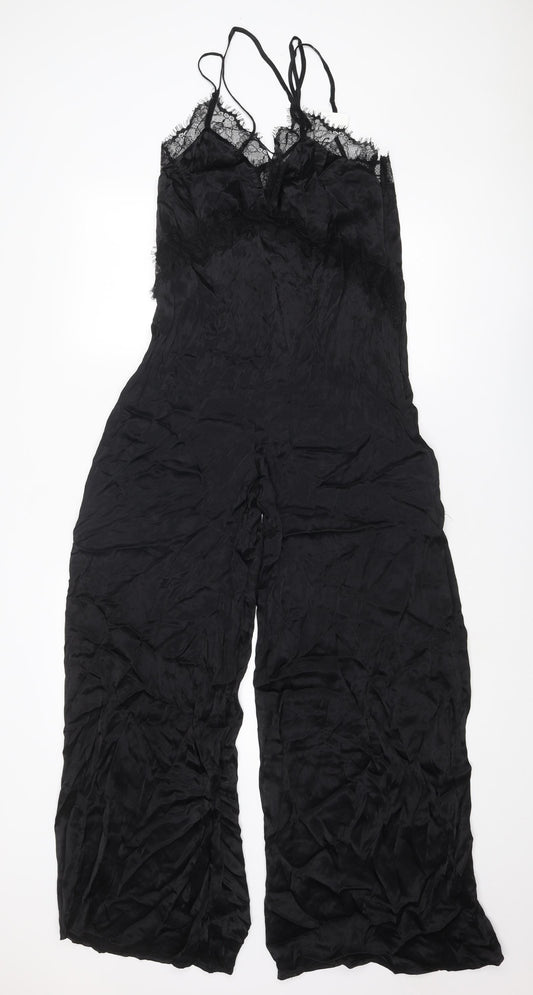 Zara Womens Black Polyester Jumpsuit One-Piece Size S L31 in Zip - Lace Trim