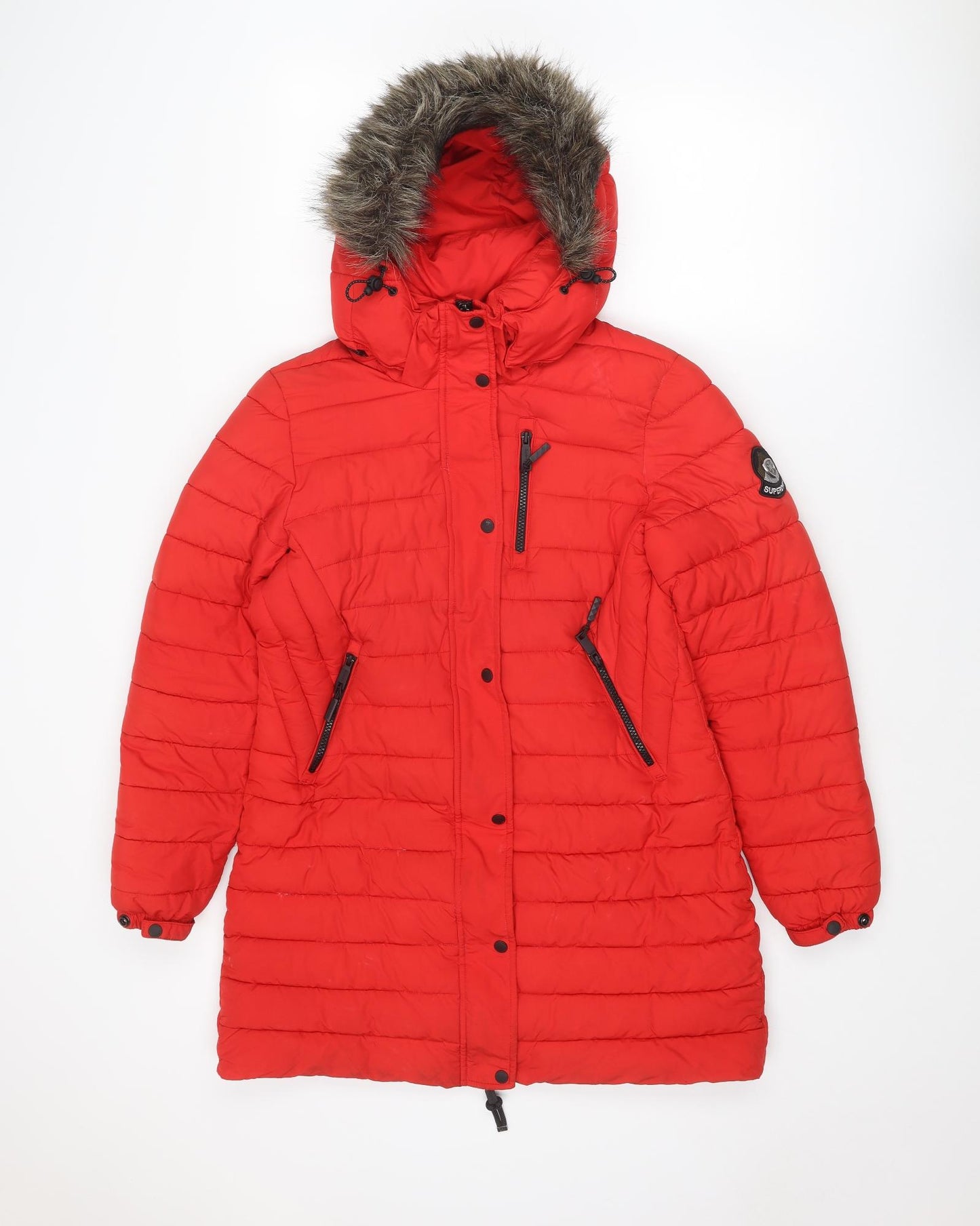 Superdry Womens Red Quilted Coat Size 12 Zip