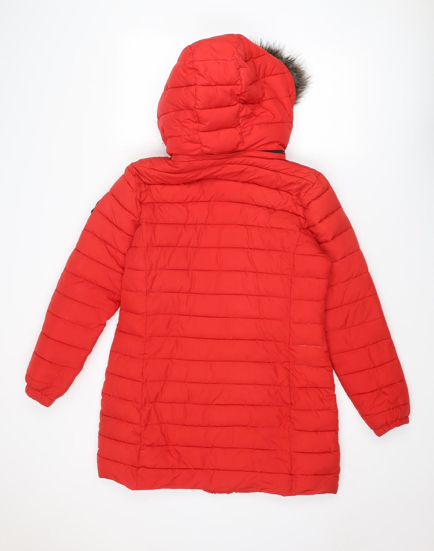 Superdry Womens Red Quilted Coat Size 12 Zip
