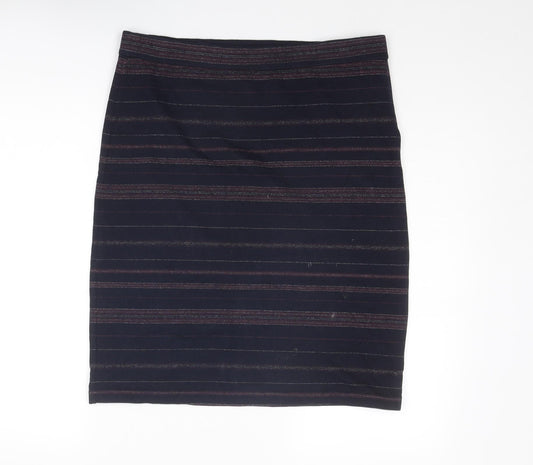 White Stuff Womens Blue Striped Cotton Bandage Skirt Size 12