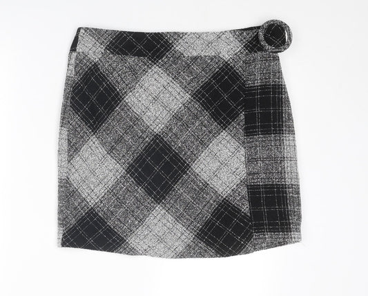 NEXT Womens Black Plaid Polyester A-Line Skirt Size 12 Zip