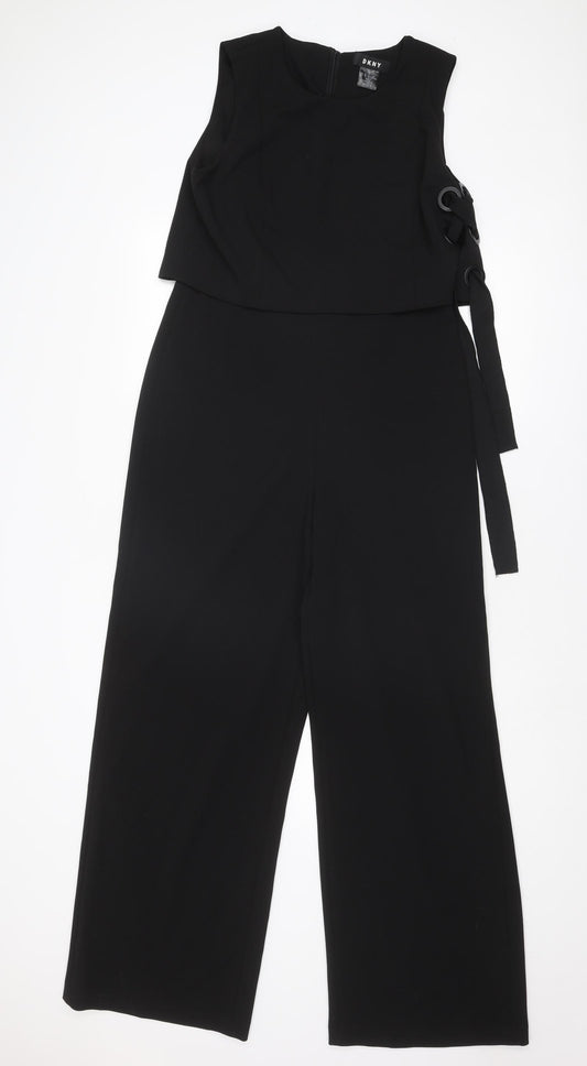 DKNY Womens Black Polyester Jumpsuit One-Piece Size 14 L31 in Zip
