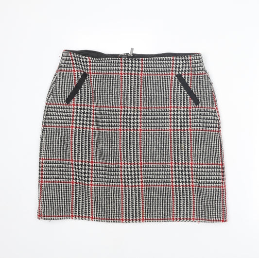 Marks and Spencer Womens Black Plaid Wool A-Line Skirt Size 14 Zip