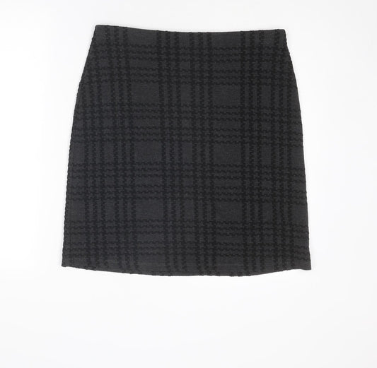 Marks and Spencer Womens Grey Plaid Polyester A-Line Skirt Size 14