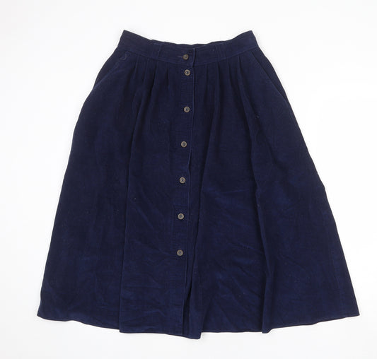 St Michael Womens Blue Cotton Swing Skirt Size 14 Button