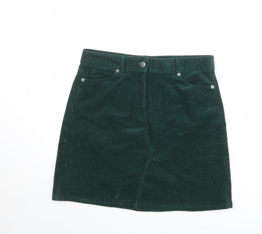 Marks and Spencer Womens Green Cotton A-Line Skirt Size 10 Zip