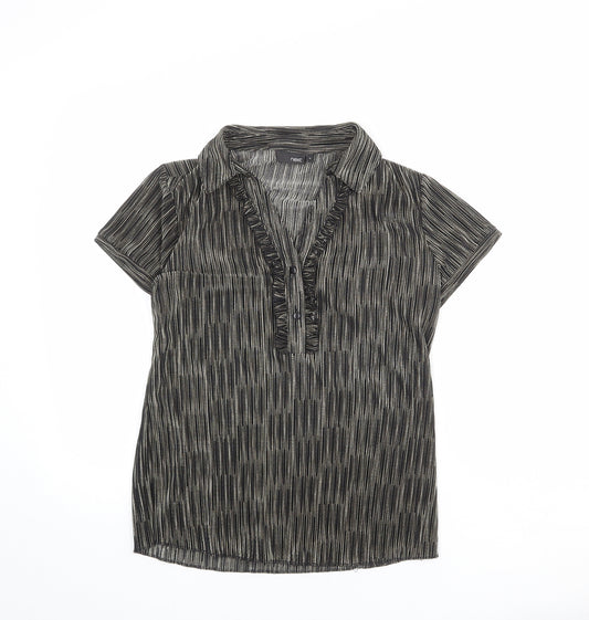 NEXT Womens Black Geometric Polyester Basic T-Shirt Size 16 Collared