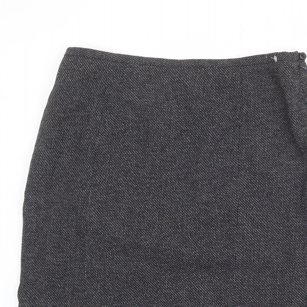 BHS Womens Black Geometric Polyester A-Line Skirt Size 12 Zip