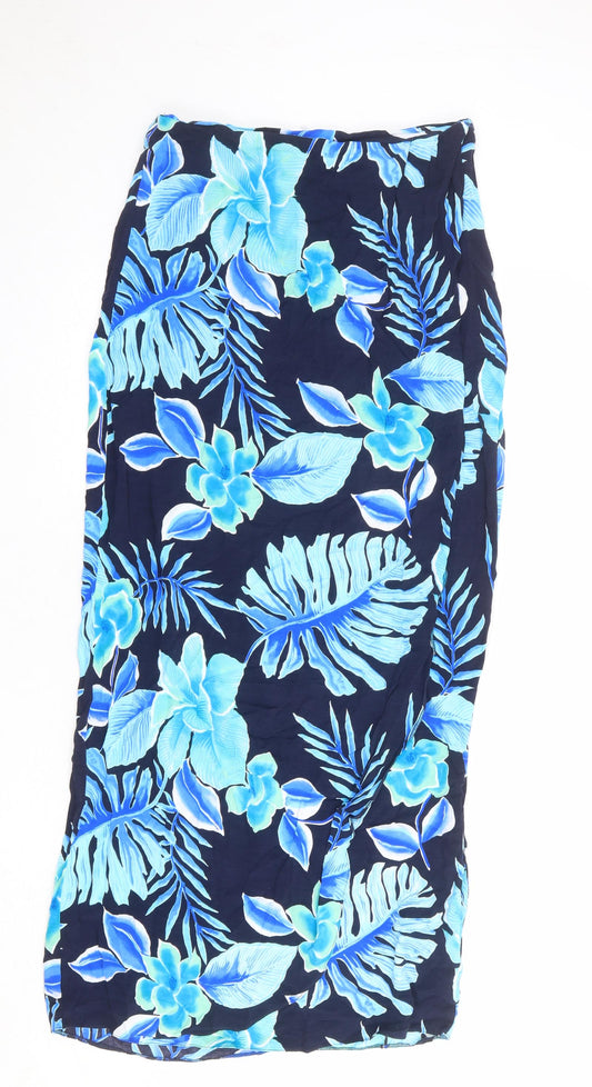 Long Tall Sally Womens Blue Floral Polyester A-Line Skirt Size 12 Zip