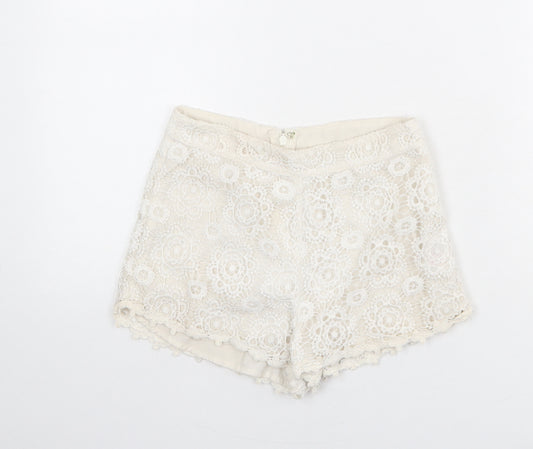 Miss Selfridge Womens Ivory Polyester Cut-Off Shorts Size 6 L3 in Regular Zip