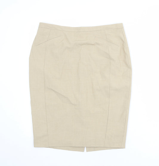 Marks and Spencer Womens Beige Polyester Straight & Pencil Skirt Size 14 Zip