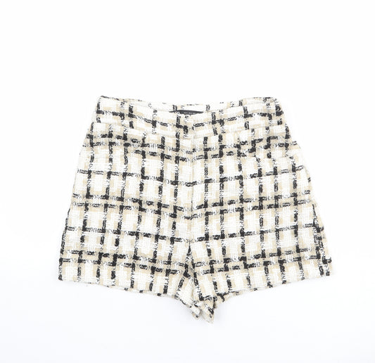 Zara Womens Ivory Acrylic Basic Shorts Size S L4 in Regular Zip