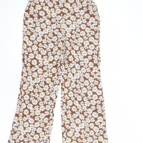 Divided by H&M Womens Brown Floral Viscose Trousers Size S L26 in Regular