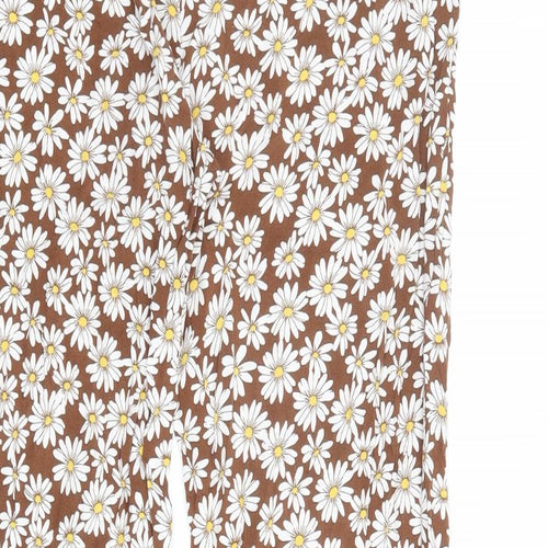Divided by H&M Womens Brown Floral Viscose Trousers Size S L26 in Regular