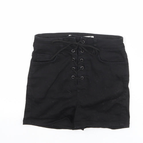 Denim & Co. Womens Black Cotton Hot Pants Shorts Size 6 L3 in Regular Lace Up