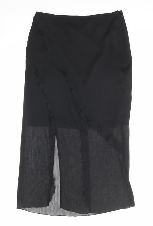 Marks and Spencer Womens Black Polyester A-Line Skirt Size 10 Zip - Sheer overlay